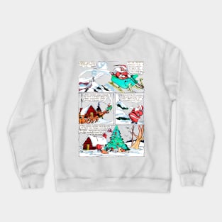 Santa Claus arrives in his sleigh with his reindeer friends to leave the gifts under the snow-filled Christmas tree Retro Vintage Comic Book Crewneck Sweatshirt